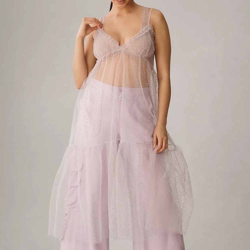 Anthropologie Tulle Sheer Dot Midi Dress